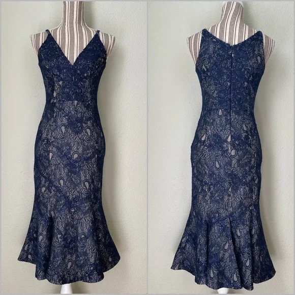 Dress the Population Lace Isabelle Mermaid Hem Midi Dress Cocktail